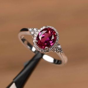 925 Sterling Silver Oval Ruby Gemstone Ring